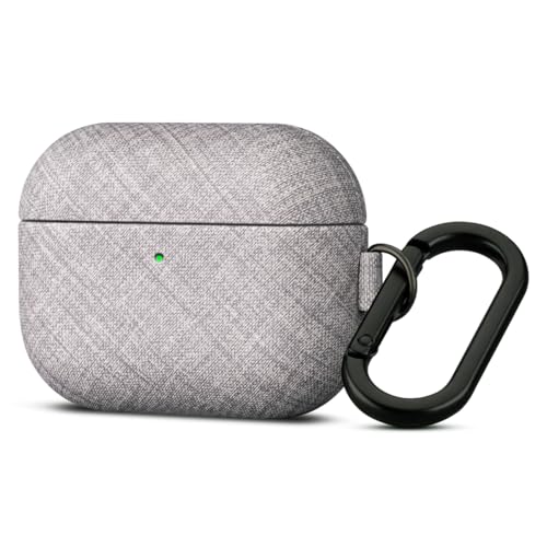 Image of Haobobro Handmade Case - for AirPods Pro 3 Case Cover with Key chain - Selected Skin-friendly Vegan Leather, Linen Cloth style, Drop Protective Hard Cover for AirPods Pro 3rd Generation Earbuds - Grey