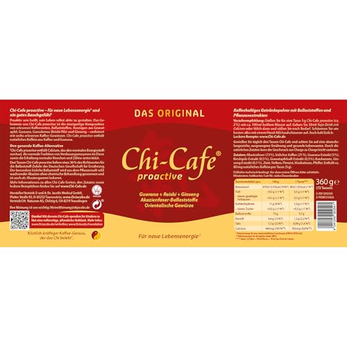 Dr. Jacob's Chi-Cafe proactive 360 g Dose I Kaffeehaltiges Getränkepulver I wild und würzig I mit Akazienfaser Ballaststoffen, Kaffee, Guarana, Ginseng, Gewürzen I Kaffee Alternative I 72 Tassen
