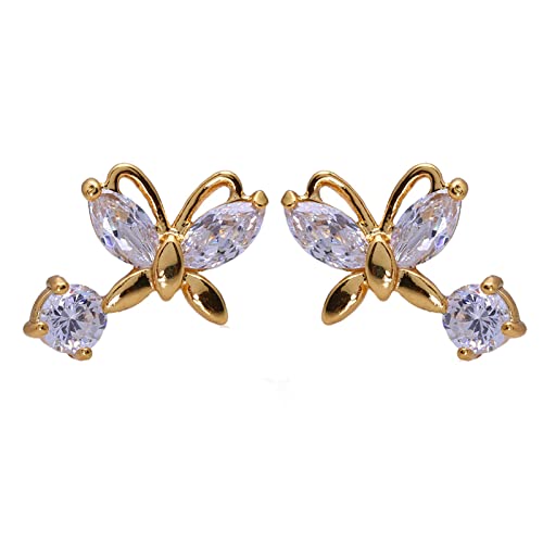 ZQHWYZ 14K Yellow Gold Earrings for Women, Hollow Butterfly with Moissanite Helix Cartilage Stud Earrings for Women Gold