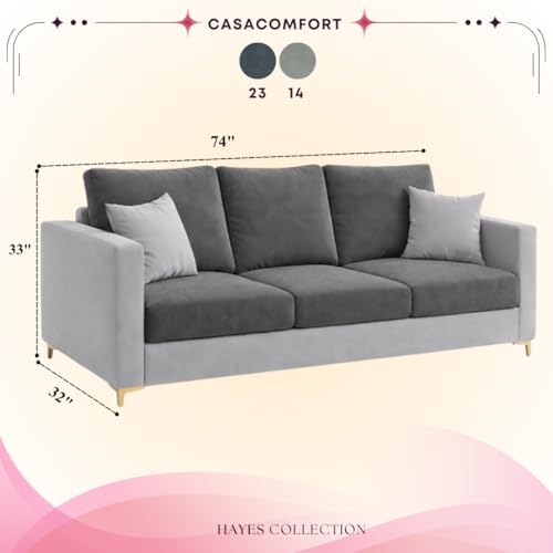 Image of Hayes Dual Tone Rich Velvet Suede 3 Seater Sofa | Golden Aesthetic Legs | Spacious Soft Touch Comfort Seating | Modern Sofa for Living Room (Dark Gray & Light Gray)