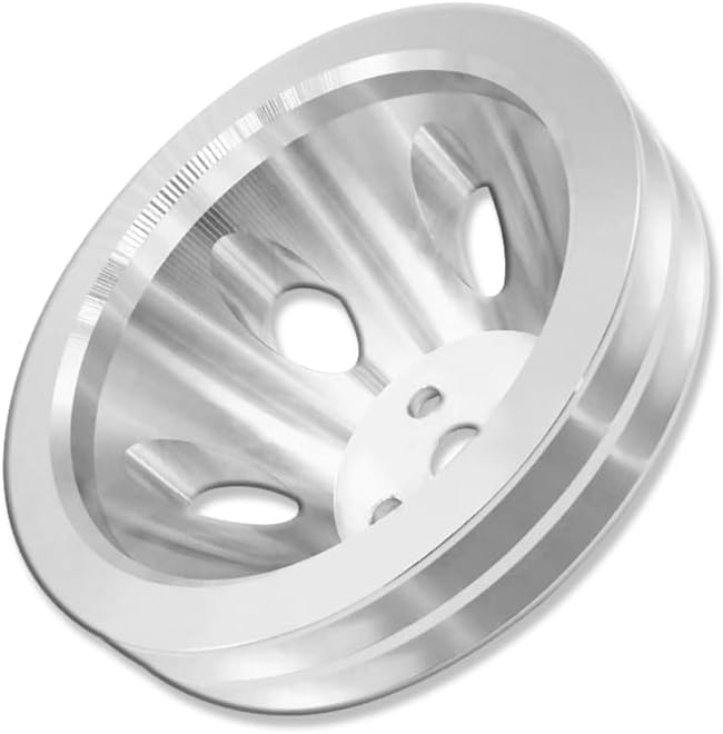 Short Water Pump Pulley Double Groove and Crankshaft Pulley Single Groove SWP For Chevy SBC 283 305 327 350 383 400 1955-1968 Polished Aluminum