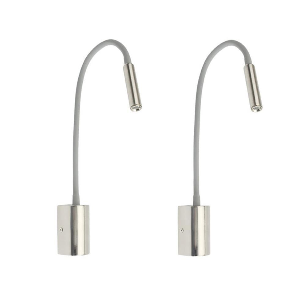 XDIAN 3W LED Indoor Wall Lamp Show Picture Light Fixture with Rocker Switch,Flexible Pipe Spotlight,Bedroom Bedside Reading Lighting,Nickel Finish Wall Sconce Light,3000K(2 Packs)