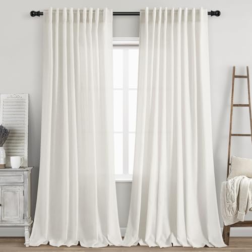 Image of Nanspring Linen Curtains W70xL90 Inch Long for Living Room Beige White