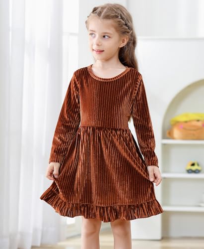 Little Girl Dress Velvet Long Sleeve Dress Girl Fall Winter Party Dresses 3-8T4