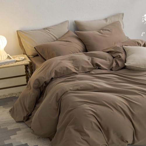 Sedefen Bettwäsche 135x200 cm Baumwolle Beige,Oeko-TEX zertifizierte Bettwäsche Set,Baumwollbettwäsche mit Reißverschluss und 1 Kissenbezug 80x80 cm