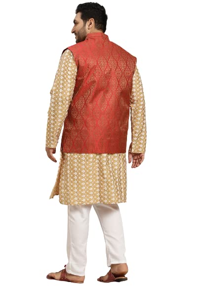 Image of SOJANYA (Since 1958, Men's Silk Blend Grey Kurta Pyjama & Silk Blend Jacket Combo