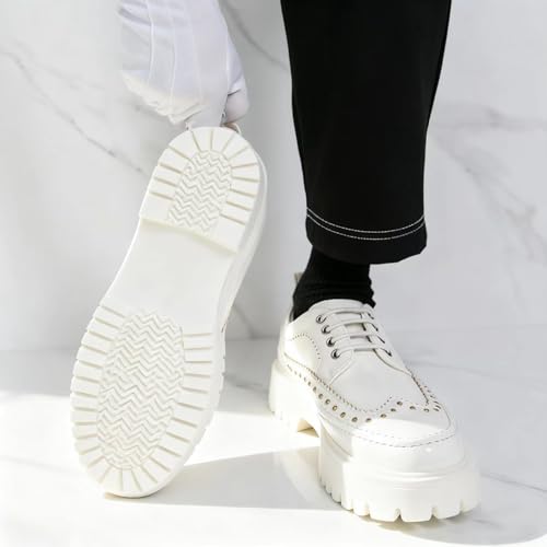 Image of Men's Patent Leather Platform Dress Shoes Classic Round Toe Thick Lug Sole Lace Up Oxfords Comfort Block Heel Derby Business Casual Shoes