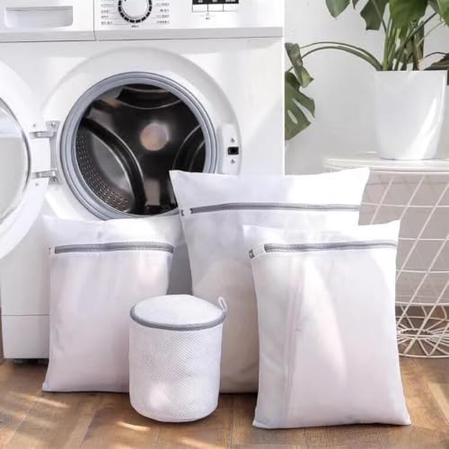 Image of Lukzer Set of 4 Mesh Laundry Bags for Washing Machine & Travel Storage Laundry Organizer Bags with Rust-Free Zipper for Bra, Lingerie, Baby Clothes, Delicates, Hosiery & Shoes