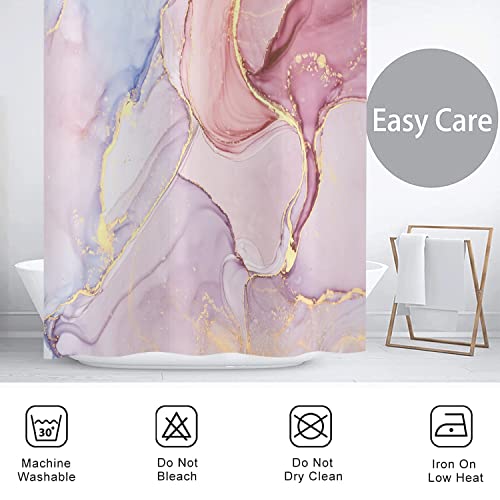 Hnmdmyi Duschvorhang Marmor Optik Rosa 180x200, Abstrakt Rose Gold Lila Glitzer Badewanne Vorhang Modern Luxus Ombre Kristall Textur Tinte Kunst Wasserdicht Polyester Stoff Waschbar Badevorhang