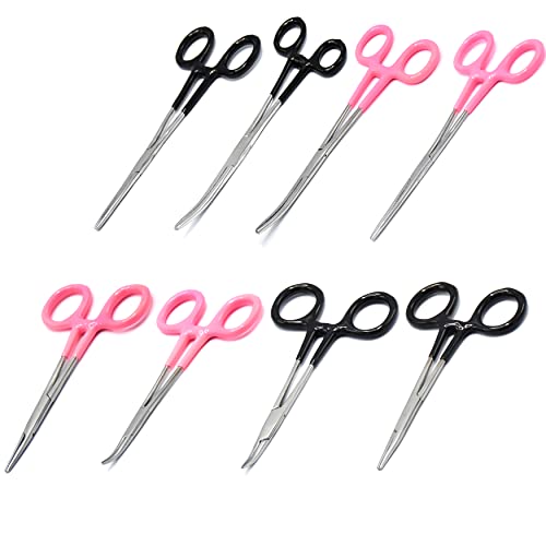 OdontoMed2011 Ultimate Hemostat Set, 8 Piece Ideal for Hobby Tools, Electronics, Fishing and Taxidermy PVC Grip Vinyl Grip (Pink + Black)