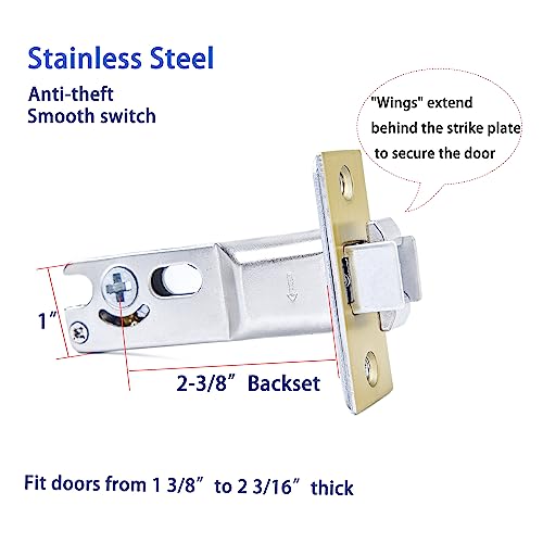 Dontay Pocket Door Hardware and Edge Pull con cerradura cuadrada, acabado en latón satinado, para puertas de dormitorio de 1-3/8 a 2-1/4 pulg, tirador grande, aleación de zinc, montaje empotrado miniatura 5