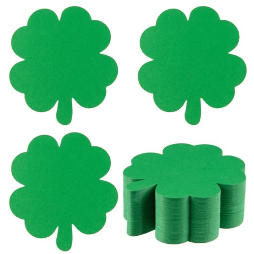 MixTeach 360 Pcs St. Patrick's Day Four Leaf Clover Cutouts 4 Inch Paper Shamrock Cut-Out Green Clover Die Cut for Irish St. Patrick's Day Party Kids School Craft Projects Bulletin Board Decoration