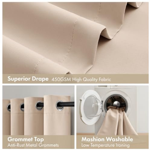 Image of MIULEE Beige 100% Blackout Curtains for Bedroom 90 Inch Long 2 Panels Set | 2 Thick Layers Thermal Insulated Window Curtains with Black Liner, Noise Reducing Grommet, Drapes for Living Room