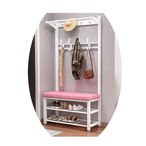 JGJSQYY Banco industrial para zapatos con estante de almacenamiento y ganchos, fácil montaje, color blanco y rosa, 60 x 33 x 172 cm