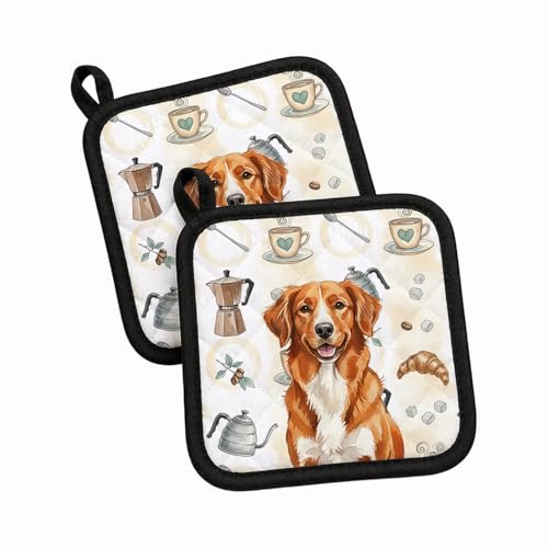 Caroline's Treasures Orange Nova Scotia Duck Tolling Retriever Coffee Bar Pair of Pot Holders Pair 7.5x7.5 Quilted Insulated Hot Pads Decorative Kitchen Gift Made in USA