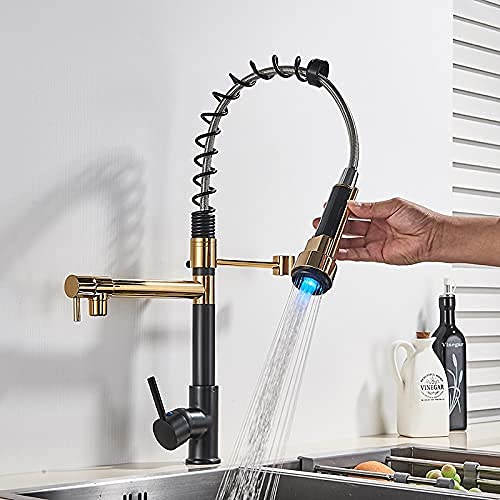Robinet noir pull out avec douchette extractible et LED thermique pour grand évier