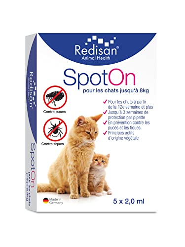 Redisan® Spot on pour Chats I Anti-tiques à Base de Plantes sans Chimie I Protection Efficace Contre Les puces et Les tiques I Jusqu'à 15 semaines de Protection