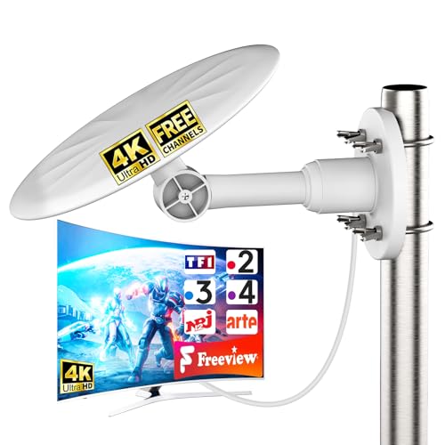 Antenne TV Extérieure Amplifiée – Antenne Râteau TNT HD DVB-T2 Longue Portée, Réception Puissante 4K UHD & Full HD, Antenne TV Numérique...