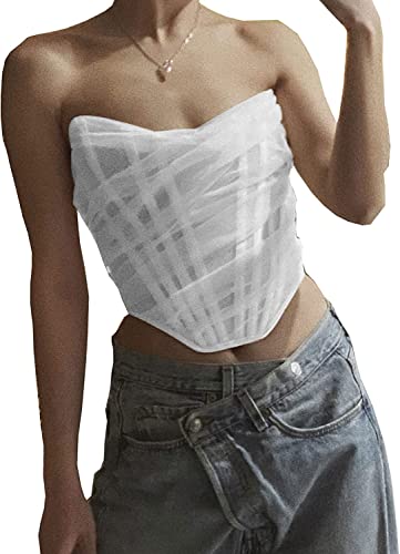 Heynino Damen Sexy Liegestütz Masche Korsett Bustier Vintage trägerlosen offenen Rücken Zip zurück Boned Bodyshaper Crop… – Bild 3