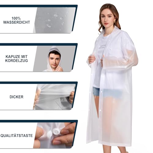 Newbyinn 2 Stück Regenponcho Damen Herren Wasserdicht, Regencape Regenmantel Regen Poncho Cape Festival Wandern Faltbar Weiß