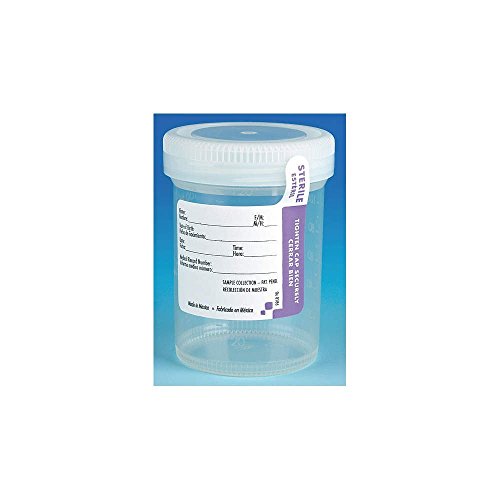 Image of Globe Scientific Tite-Rite 6528 Polypropylene Urine Collection Containers with Polyethylene Attached White Screw Cap, Patient I.D. Label , Sterile, Tab Seal, 120mL Capacity (Case of 300)