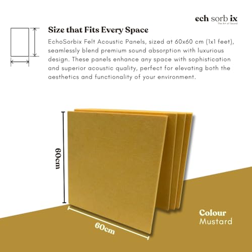 Image of MMT Acoustix Premium Felt Acoustic Panels for Offices, Bedrooms & Studios | Sustainable PET Felt Panels for Echo Reduction & Sound Absorption | 2x2 Ft, 9mm Thick | Mustard - Pack of 8