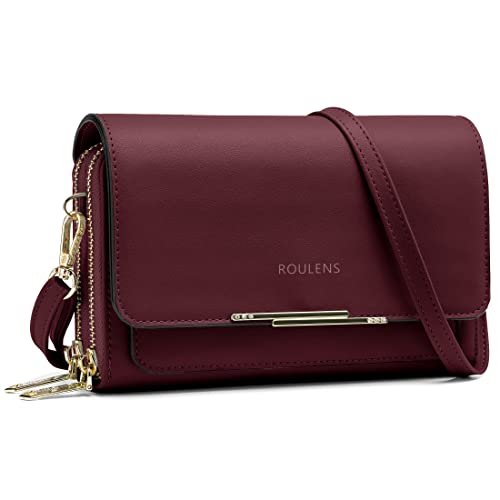 Roulens Bolso para Teléfono Móvil,Bolso de Hombro Pequeña de Mujer,Bolso Bandolera Cruzado Cuero PU,Mensajero Crossbody Bag Bolso Movil Mujer con Ranuras para Tarjetas, Cremallera y Correa