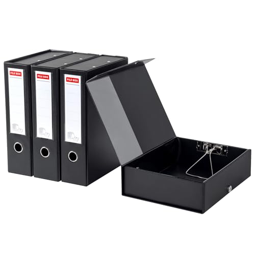 Srvnpioy Lot de 4 Boîtes de Classement A4,Dos de 88mm,Pliables Design,Noir