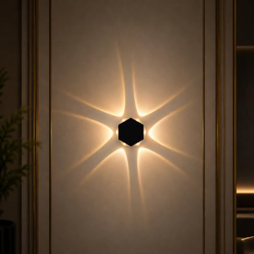 Image of FILLISKA LED Indoor /Outdoor 6 Way Wall Light, Warm White Colour with Shockproof Alluminium (Black Body 6 Way Hexa)
