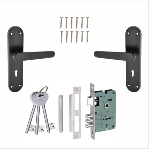 Image of Milton Iron 8 Inch Mortise Lock Set with Lock Handle, Black, MHI-584