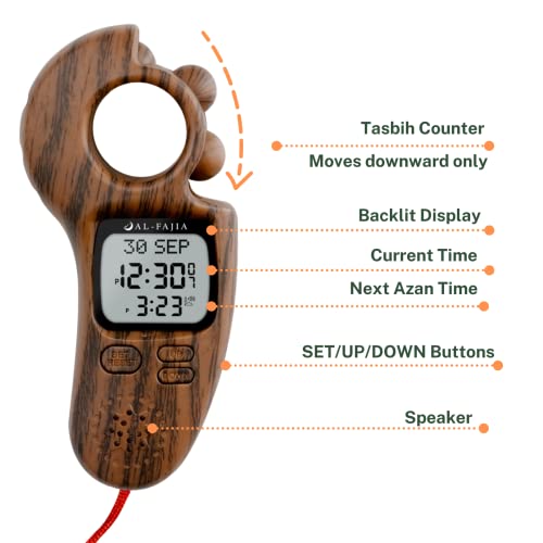 Image of Islamic Prayer Time and Athan Sound Reminder Digital Tasbih Counter, Full Azan Clock for USA and Worldwide, Portable - Light Brown AL-1447