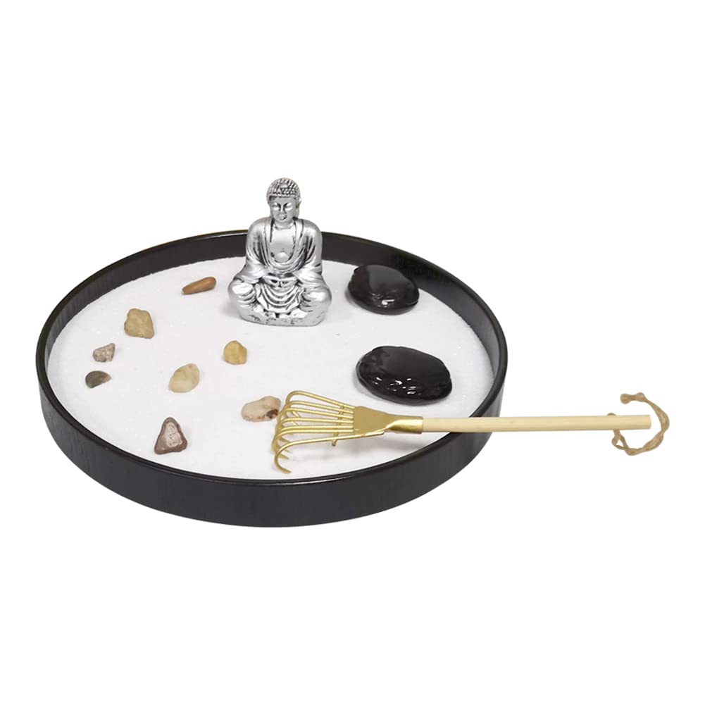 Zen Garden Kit for Desk, 9.4" Complete Relaxing Japanese Zen Gardens with Rake, Stable Sand Gardening Tray, with Rock Accessories as Home Tabletop Desktop Meditation Therapy Set Tools