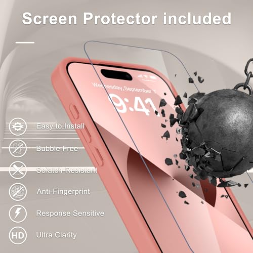 Image of YENAPOON for iPhone 15 Pro Case, Matte Magnetic Phone Cover [with 1 Screen Protector] [Support for MagSafe] [Shockproof Military Grade Protection] Translucent Frosted Back, Pink