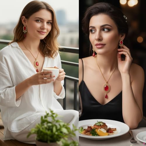Image of Touchstone Indian Colorful Delicate Desire Traditional Exclusive Designer Jewellery Pendant Sets for Women