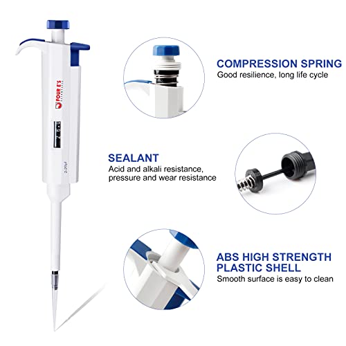 Lab Single Channel Pipettors, Four E's Scientific Manual Adjustable Pipettes, 2-20Ul Volume Micro Pipettes #TOP2