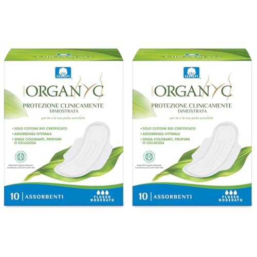 Organ(y) c, Compresas día con Alas Dobladas de Algodón Certificado 100% Biológico - 1 paquete x 10 unidades (Paquete de 2)