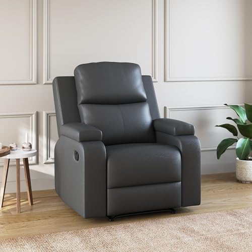 Image of Amazon Brand - Solimo Emerald | Single Seater Sofa Recliner | Manual Recliner (Leatherette Grey)