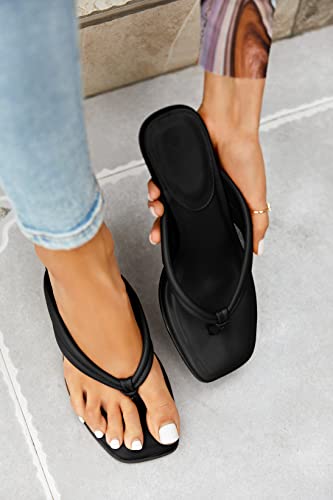 Womens Kitten Heel Thong Sandals Flip Flops Slip On Square Open Toe Slippers Low Stacked Heeled Mules4