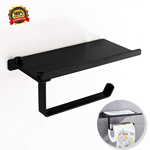 Wall Mounted Matte Black Toilet Paper Roll Holder with Shelf, Toilet Paper Dispenser