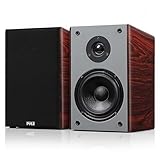 Pyle 6.5' Home Audio Speakers, 2-Way Passive Bookshelf, 240W Max Power, 1' Silk Dome Tweeter, Composite Woofer, Gold Plated 5 Way Binding Post, Rubber Surrounds, Beautiful Wood Grain Finish - Pair