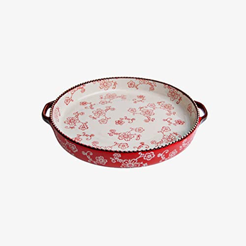Runde Auflaufform, Keramik-Kuchen-Backform Lasagne-Pfanne Backformen-Set Backblech-Set zum Kochen, Lasagne, Küche, Abendessen, Kuchen, Bankett und den täglichen Gebrauch mit Doppelgriff Cover