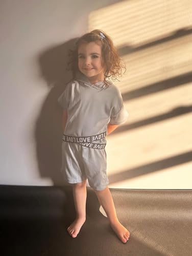 Image of HIHA Toddler Little Girls Short Sleeve Hooded Shirts Shorts Set Solid Color Summer 2 Piece Outfit