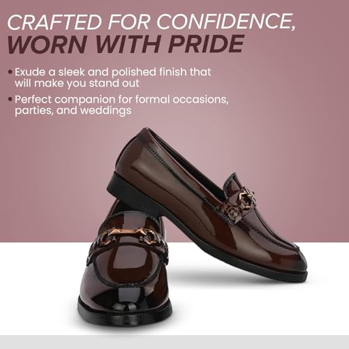 Image of STANPHORD Men Formal Loafer Shoes | Patent Faux Leather Slip-On | Cushioned Insole | Office Business Wedding Lightweight Dress Shoes (TPAL 8019)
