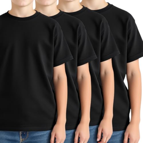 Boys and Girls Plain Black T-Shirts, 4-Pack, 100% Egyptian Cotton, Soft & Breathable Basic Tees for Kids2