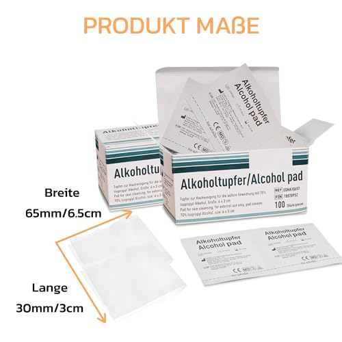 Alkohol Vorbereitungspads Alkoholtupfer, 70% Isopropylalkohol, 100 Stück, Erste Hilfe Alkoholtupfer, einzeln verpackt, Alkoholtupfer für allgemeine Reinigung, 2-lagig, chirurgische Alkoholtupfer
