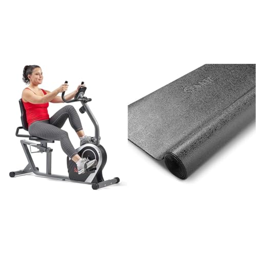 Sunny Health & Fitness Bicicleta reclinable magnética con capacidad de 136 kg y esterilla protectora de suelo de espuma para gimnasio, fitness y ejercicio en casa