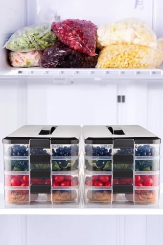 Mehrzweck Vorratsbehälter mit Griff – BPA-frei, stapelbar – Lunchbox für Picknick, Camping, Reisen, Schule & Büro – 30 x 21,5 x 5 cm, Schwarz/Grau (Steingrau, 4 - Teilig) – Bild 5