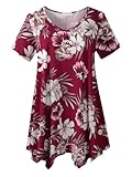 LARACE Floral Tops for Women Blouses Plus Size V Neck Shirts Short Sleeve Irregular Summer Clothes Loose Flower Tees(A-Wine Red18 2X)