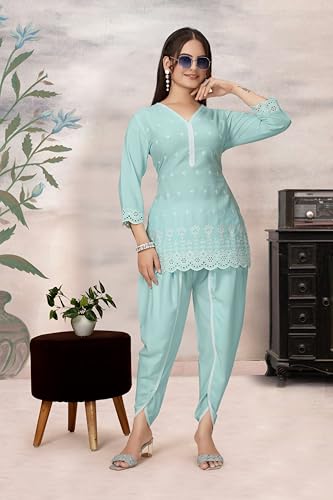 Ensemble décontracté bleu aqua en viscose idéal pour le bureau et les sorties - 4