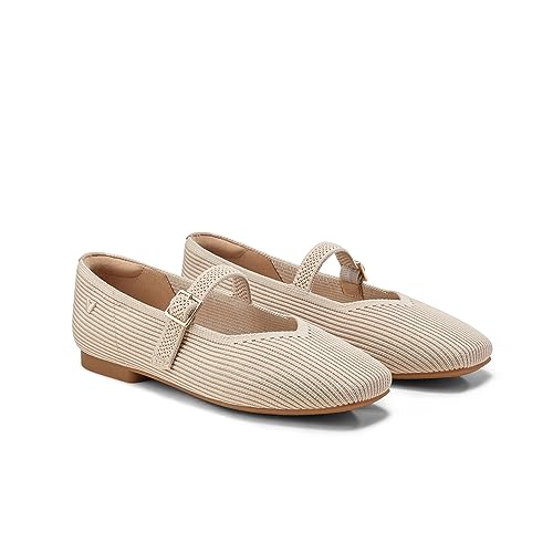 VIVAIA Margot Mary Jane Women Flat Shoes Comfortable for Work with Arch Support Slip on Square-Toe Washable Shoes Almond